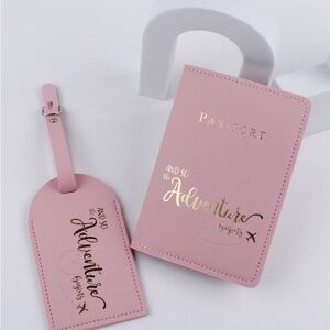 Pink Passport Holder and Luggage Tag Set